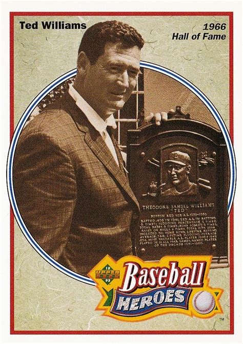 Ted williams baseball heroes card - Time Warp shows photos of completed sales. >Subscribe ($6/month) to see photos. OK. 1992 Upper Deck Baseball Heroes Ted Williams #30 1942 Triple Crown Year QTY [eBay] $1.24. Report It. 2023-01-07. 1992 Upper Deck Heroes Insert #30 Ted Williams Red Sox (1942 Triple Crown Year) [eBay] $1.00. 